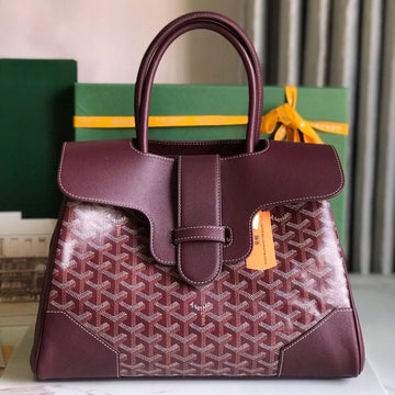 SAIGON SOUPLE BAG 34 IN BURGUNDY RED GOYARDINE CANVAS AND CALFSKIN Luxe Carry Bags