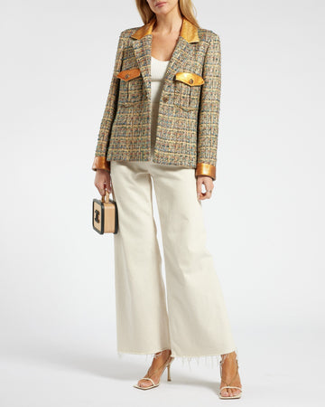 Top Quality Chanel Gold, Red & Blue Egypt Collection Tweed Jacket with Gold Collar and Pocket Detail FR 40 (UK 12)
