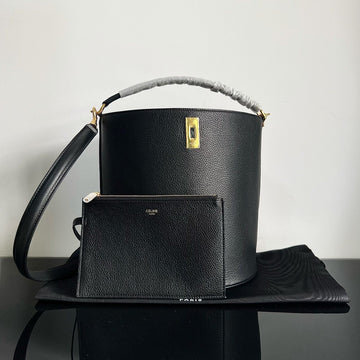 WOOL BUCKET BAG BLACK 24 CALFSKIN Luxe Carry Bags
