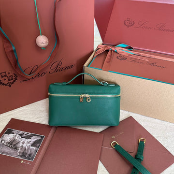 EXTRA POCKET L19 IN GREEN FOREST GRAINED CALFSKIN WITH GOLD HARDWARE Luxe Carry