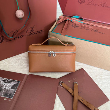 EXTRA POCKET L19 IN BRONZE BROWN CALFSKIN WITH SILVER HARDWARE Luxe Carry Bags