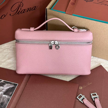 EXTRA POCKET L19 IN FLAMINGO PINK GRAINED CALFSKIN WITH SILVER HARDWARE Luxe Carry Bags