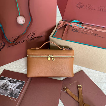 EXTRA POCKET L19 IN BRONZE BROWN GRAINED CALFSKIN WITH GOLD HARDWARE Luxe Carry