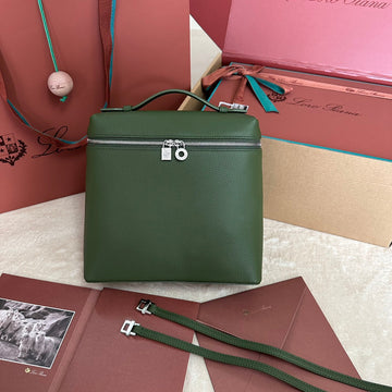 EXTRA POCKET BACKPACK L23.5 IN PINE GREEN CALFSKIN WITH SILVER HARDWARE by Luxe Carry