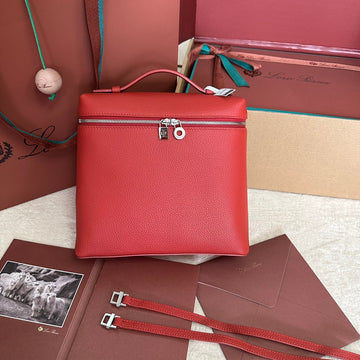 EXTRA POCKET BACKPACK L23.5 IN CINOBER RED CALFSKIN WITH SILVER HARDWARE Luxe Carry Bags