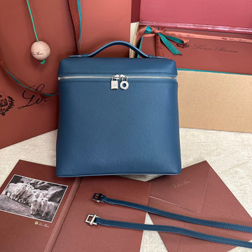 EXTRA POCKET BACKPACK L23.5 IN CLASSIC BLUE CALFSKIN WITH SILVER HARDWARE by Luxe Carry