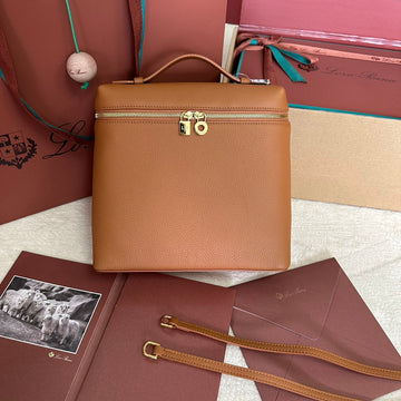 EXTRA POCKET BACKPACK L23.5 IN GINGER ORANGE CALFSKIN WITH GOLD HARDWARE by Luxe Carry