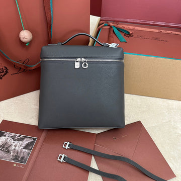 EXTRA POCKET BACKPACK L23.5 IN BLACK CALFSKIN WITH SILVER HARDWARE by Luxe Carry