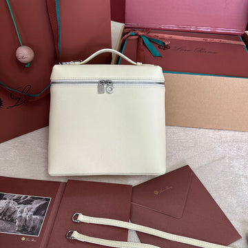 EXTRA POCKET BACKPACK L23.5 IN WHITE CALFSKIN WITH SILVER HARDWARE Luxe Carry Bags