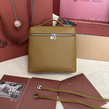 EXTRA POCKET BACKPACK L23.5 IN CHOCOLATE BROWN CALFSKIN WITH SILVER HARDWARE Luxe Carry Bags