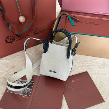 MICRO BALE BAG IN WHITE CANVAS AND BLACK CALFSKIN Luxe Carry Bags