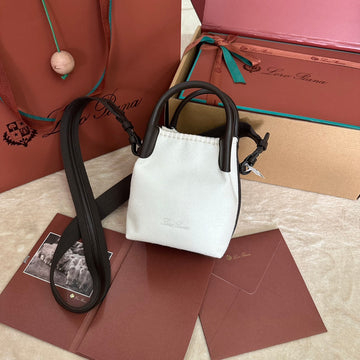 MICRO BALE BAG IN WHITE FABRIC AND DARK BROWN CALFSKIN by Luxe Carry