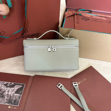 EXTRA POCKET L19 IN PEARL GRAY GRAINED CALFSKIN WITH SILVER HARDWARE by Luxe Carry