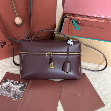 EXTRA BAG L27 IN WINE PURPLE SMOOTH CALFSKIN WITH GOLD HARDWARE by Luxe Carry