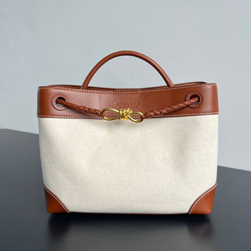 MEDIUM ANDIAMO 32 IN WHITE BROWN CALFSKIN AND CANVAS Luxe Carry Bags