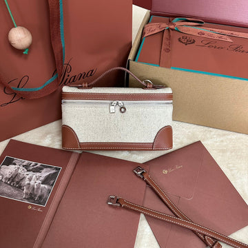 EXTRA POCKET L19 IN WHITE CANVAS AND BRONZE BROWN CALFSKIN WITH SILVER HARDWARE by Luxe Carry