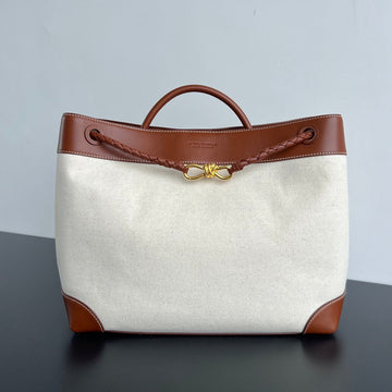LARGE ANDIAMO 42 IN WHITE BROWN CALFSKIN AND CANVAS Luxe Carry