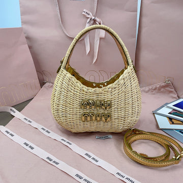 WANDER WICKER HOBO BAG 20 IN TAN MIX CARAMEL BROWN HANDWOVEN Luxe Carry Bags