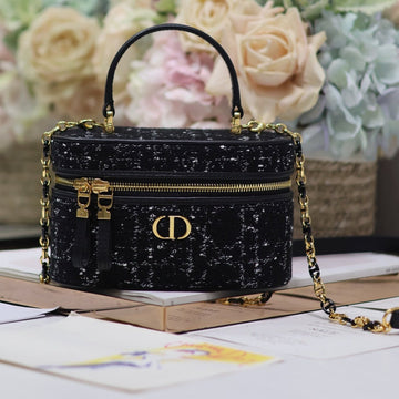 CARO 16 MINI VANITY CASE IN BLACK MACROCANNAGE TWEED Luxe Carry