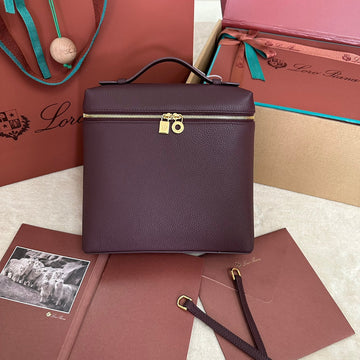 EXTRA POCKET BACKPACK L23.5 IN WINE PURPLE CALFSKIN WITH GOLD HARDWARE by Luxe Carry