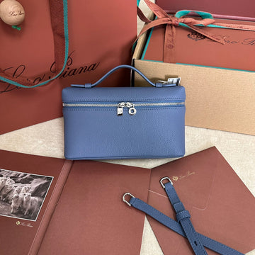 EXTRA POCKET L19 IN AZURE BLUE CALFSKIN WITH SILVER HARDWARE Luxe Carry Bags