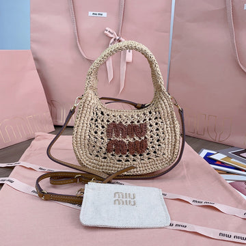 WANDER HOBO BAG 20 IN BEIGE MIX BROWN WOVEN RAFFIA Luxe Carry