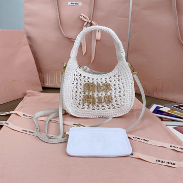 WANDER HOBO BAG 20 IN WHITE MIX BROWN WOVEN RAFFIA Luxe Carry Bags