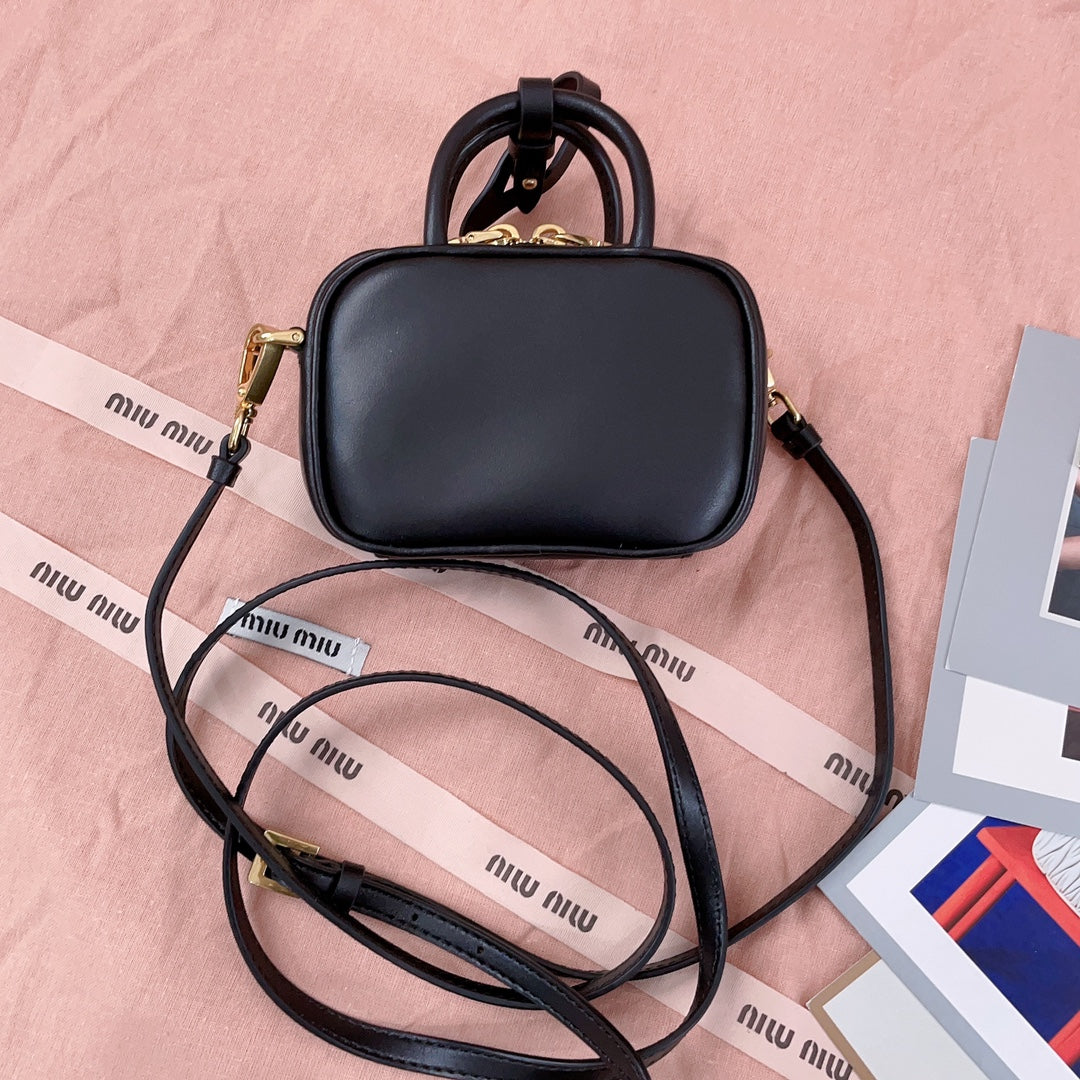 MINI SHOULDER BAG 10 IN BLACK CALFSKIN GOLD HARDWARE Luxe Carry Bags