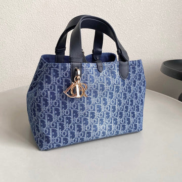 MEDIUM TOUJOURS 28 BLUE DENIM OBLIQUE JACQUARD Luxe Carry Bags
