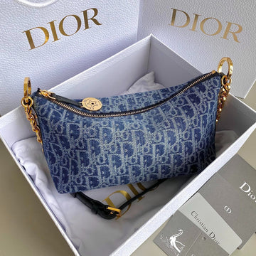 DIORSTAR 28 HOBO BAG WITH CHAIN BLUE DENIM OBLIQUE JACQUARD Luxe Carry