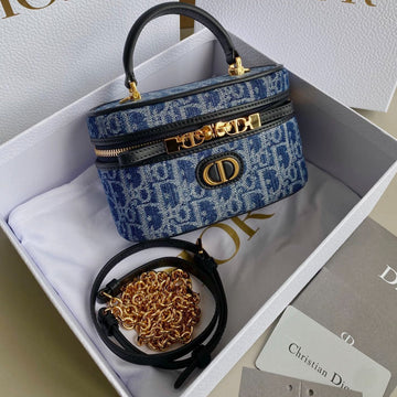 MINI VANITY CASE 16 BLUE DENIM OBLIQUE JACQUARD Luxe Carry Bags