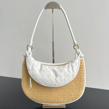 GEMELLI SHOULDER BAG 36 IN BEIGE RAFFIA AND WHITE LAMBSKIN Luxe Carry