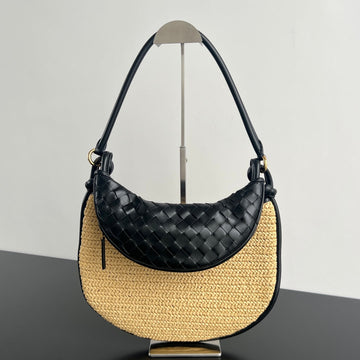 GEMELLI SHOULDER BAG 36 IN BEIGE RAFFIA AND BLACK LAMBSKIN Luxe Carry Bags