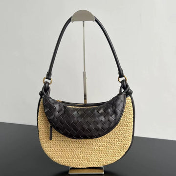 GEMELLI SHOULDER BAG 36 IN BEIGE RAFFIA AND FONDANT LAMBSKIN by Luxe Carry