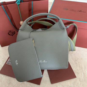 MEDIUM 36 BAG IN ASH GRAY CALFSKIN WITH GOLD HARDWARE Luxe Carry Bags