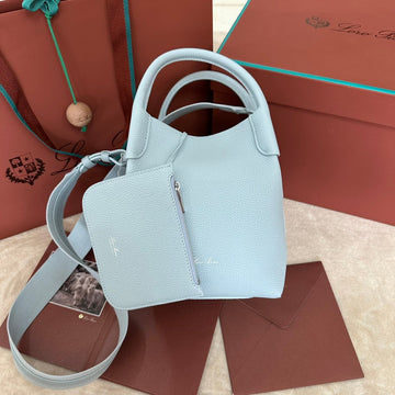 SMALL 21 BALE BAG IN LIGHT BLUE GRAINED CALFSKIN WITH SILVER HARDWARE Luxe Carry Bags