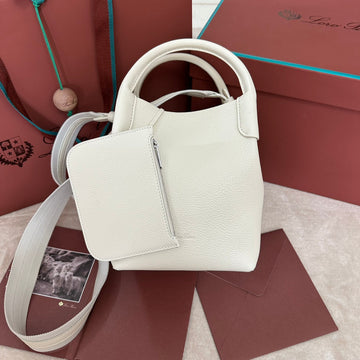 SMALL 21 BALE BAG IN WHITE GRAINED CALFSKIN Luxe Carry Bags