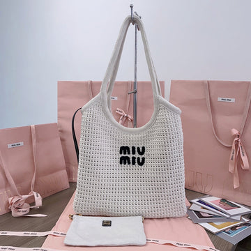 HOLLOW KNITTED TOTE BAG 40 IN WHITE MIX BLACK WOVEN FABRIC Luxe Carry
