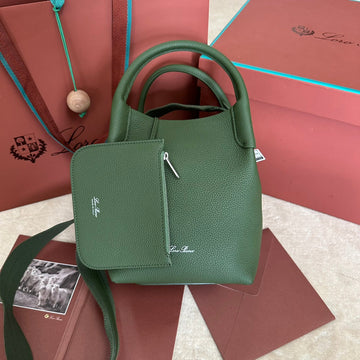 SMALL 21 BALE BAG IN BASIL GREEN GRAINED CALFSKIN WITH SILVER HARDWARE Luxe Carry Bags