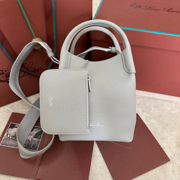 SMALL 21 BALE BAG IN PALE GRAY GRAINED CALFSKIN Luxe Carry