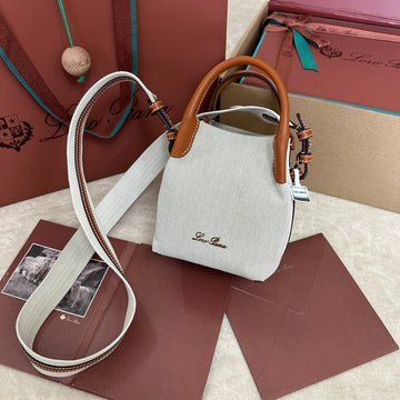 MICRO BALE BAG IN WHITE CANVAS AND BRONZE BROWN CALFSKIN Luxe Carry Bags