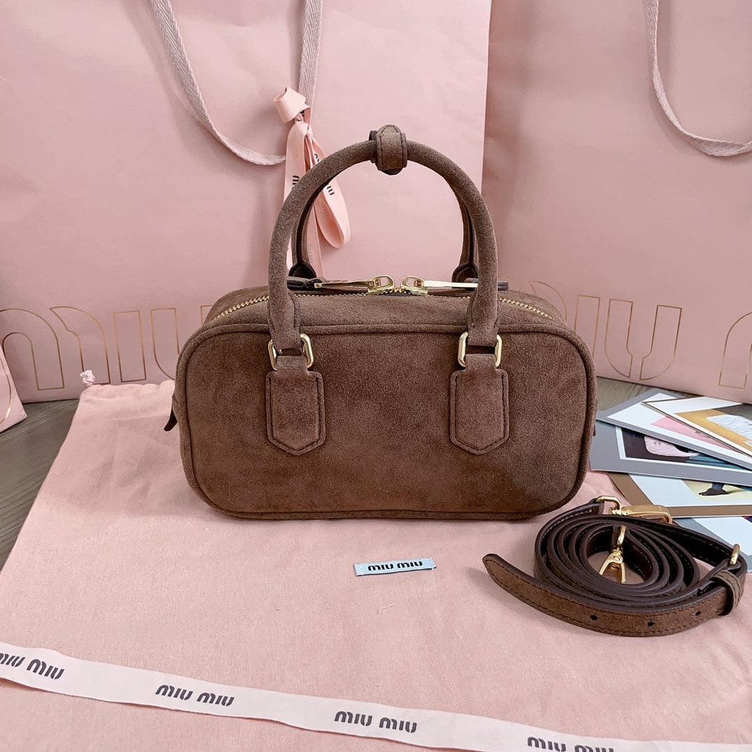 ARCADIE BAG 22 IN CEDAR BROWN SUEDE GOLD HARDWARE Luxe Carry Bags