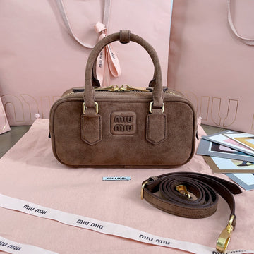 ARCADIE BAG 22 IN CEDAR BROWN SUEDE GOLD HARDWARE By Luxe Carry