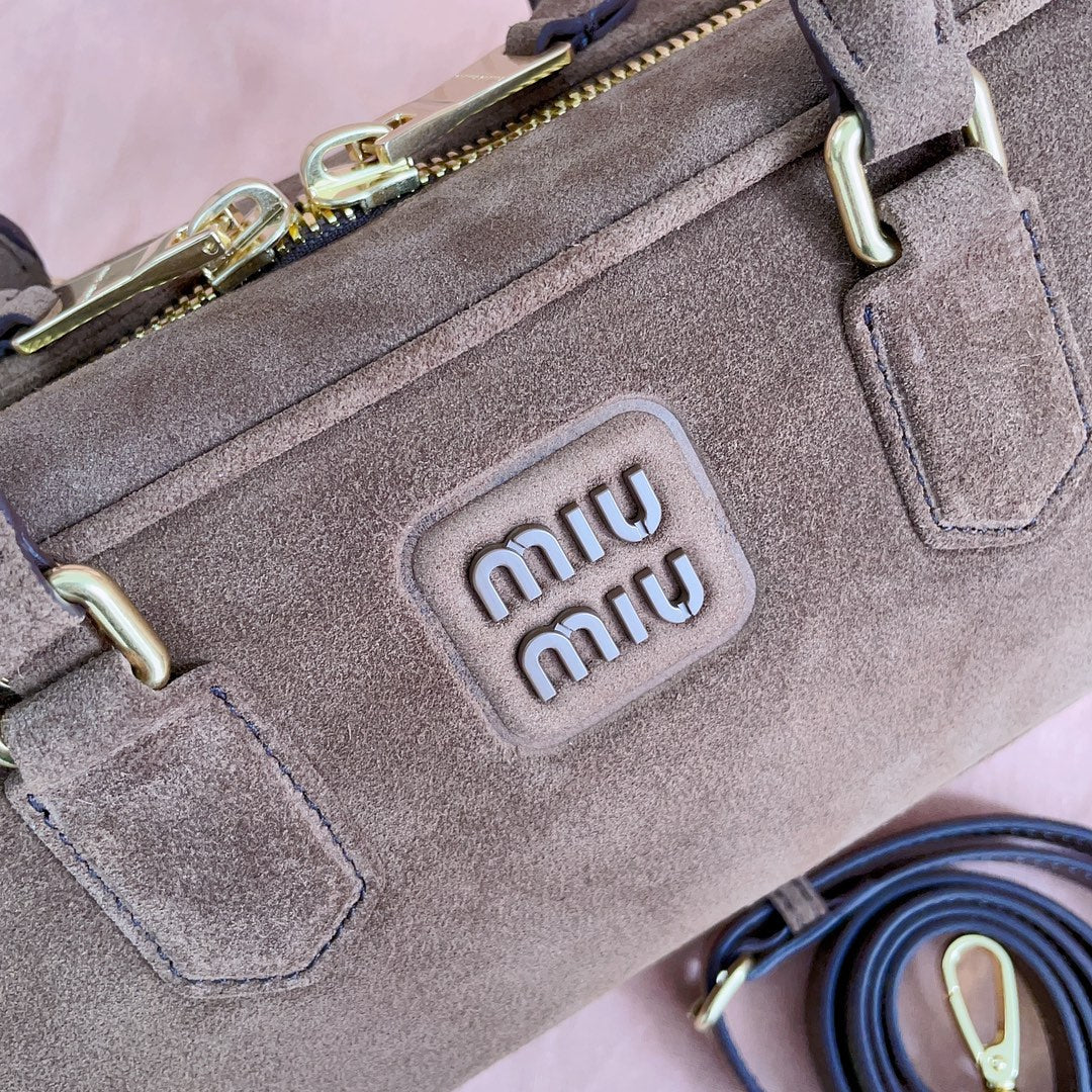 ARCADIE BAG 27 IN PENNY BROWN SUEDE GOLD HARDWARE Luxe Carry Bags