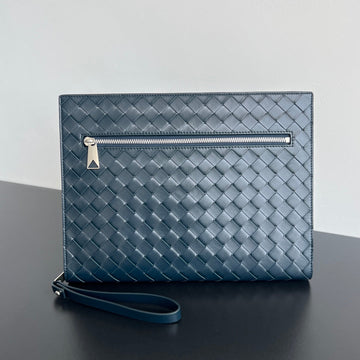 INTRECCIATO CLUTCH 32 IN PICKLED BLUEWOOD SOFT CALFSKIN by Luxe Carry