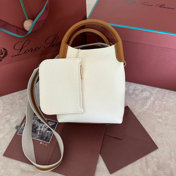 SMALL 21 BALE BAG IN WHITE MIX BRONZE BROWN GRAINED CALFSKIN by Luxe Carry