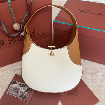 BOLuxe CarryIN SHOULDER BAG 32 IN WHITE MIX BRONZE BROWN CALFSKIN WITH GOLD HARDWARE Luxe Carry