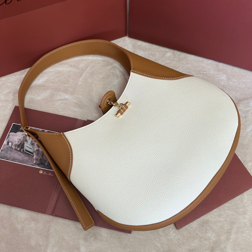 BOLuxe CarryIN SHOULDER BAG 32 IN WHITE MIX BRONZE BROWN CALFSKIN WITH GOLD HARDWARE Luxe Carry