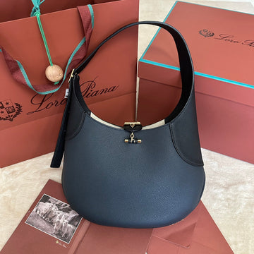 BOLuxe CarryIN SHOULDER BAG 32 IN PRUSSIAN BLUE MIX BLACK CALFSKIN WITH GOLD HARDWARE by Luxe Carry