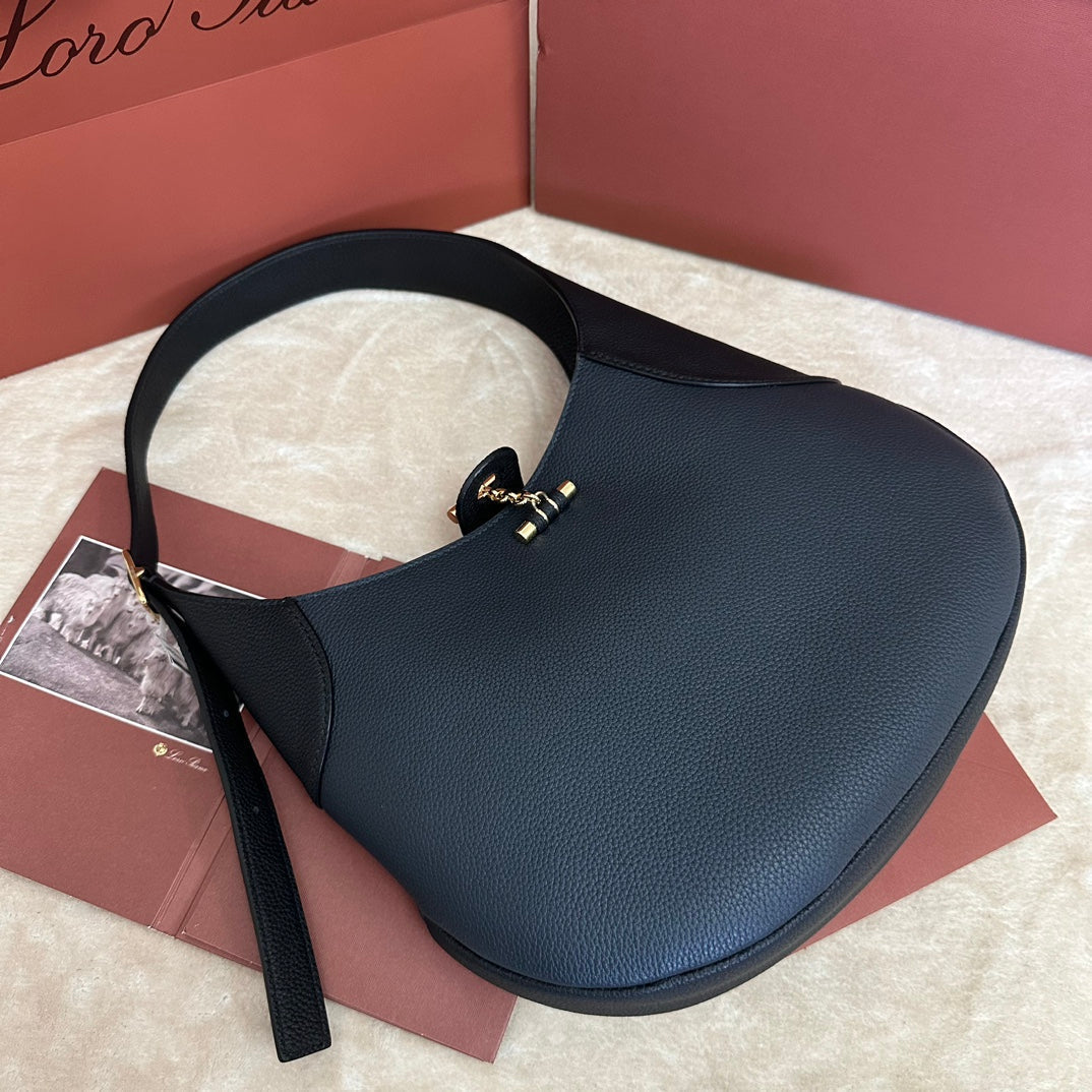 BOLuxe CarryIN SHOULDER BAG 32 IN PRUSSIAN BLUE MIX BLACK CALFSKIN WITH GOLD HARDWARE Luxe Carry